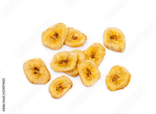 Dried sliced banana isolated on white background © george3973