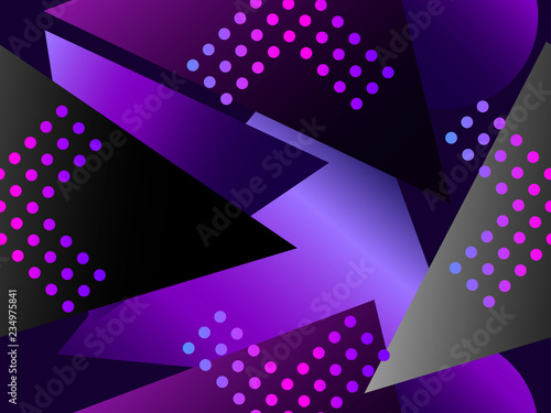 Memphis seamless pattern. Asymmetrical geometric objects gradient in the style 1980s. Vector illustration