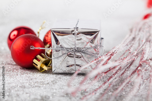 Red christmas baubles isolated