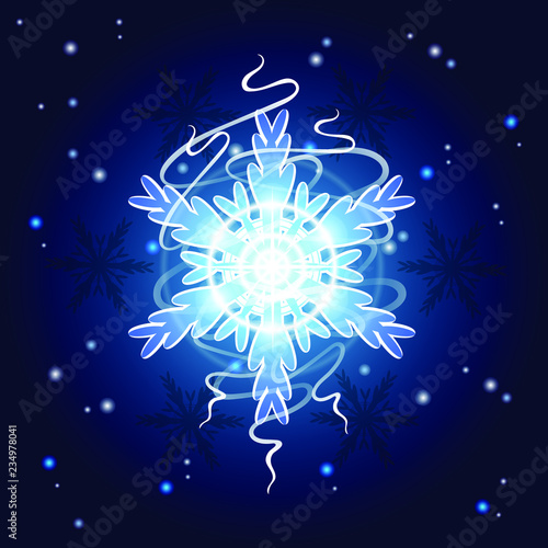 Winter holiday background with beautiful blue snowflake, vector illustration