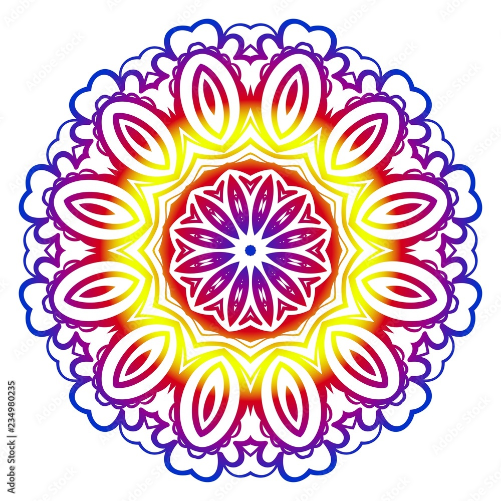 Hand-Drawn Henna Ethnic Mandala. Circle lace ornament. Vector illustration. for coloring book, greeting card, invitation, tattoo. Anti-stress therapy pattern