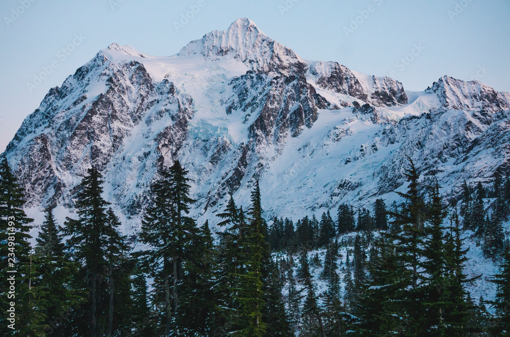 Snow Covered Mountains at Sunset