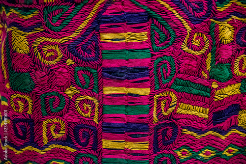 bordado chiapaneco tradicional indigena con diseño  colorido y geometrico photo
