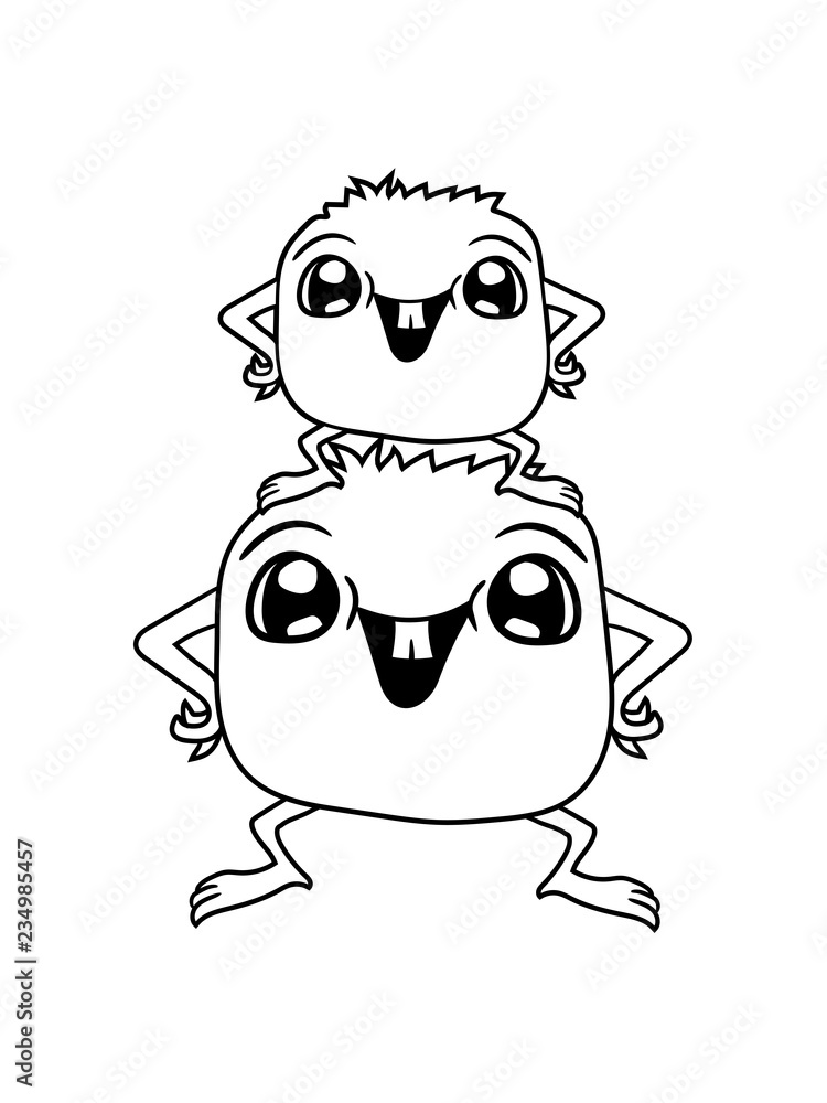 Fototapeta premium team 2 freunde paar papa mama familie kind lachen süß niedlich monster klein horror halloween lustig comic cartoon böse frech teufel dämon clipart design