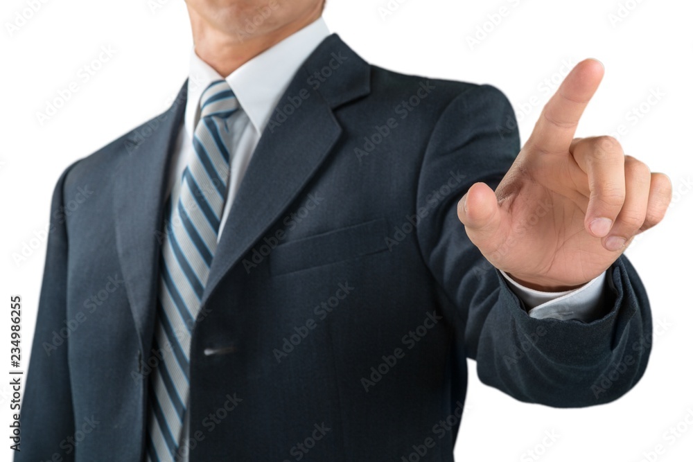 Businessman Finger Pressing an Imaginary Button Businessman Finger Pressing an Imaginary Button