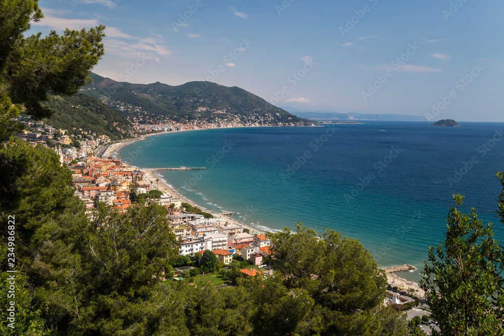 View to the coast of the Ligurian sea, Italy
