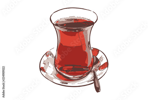 A cup of black tea on a white background. Vector illustration.