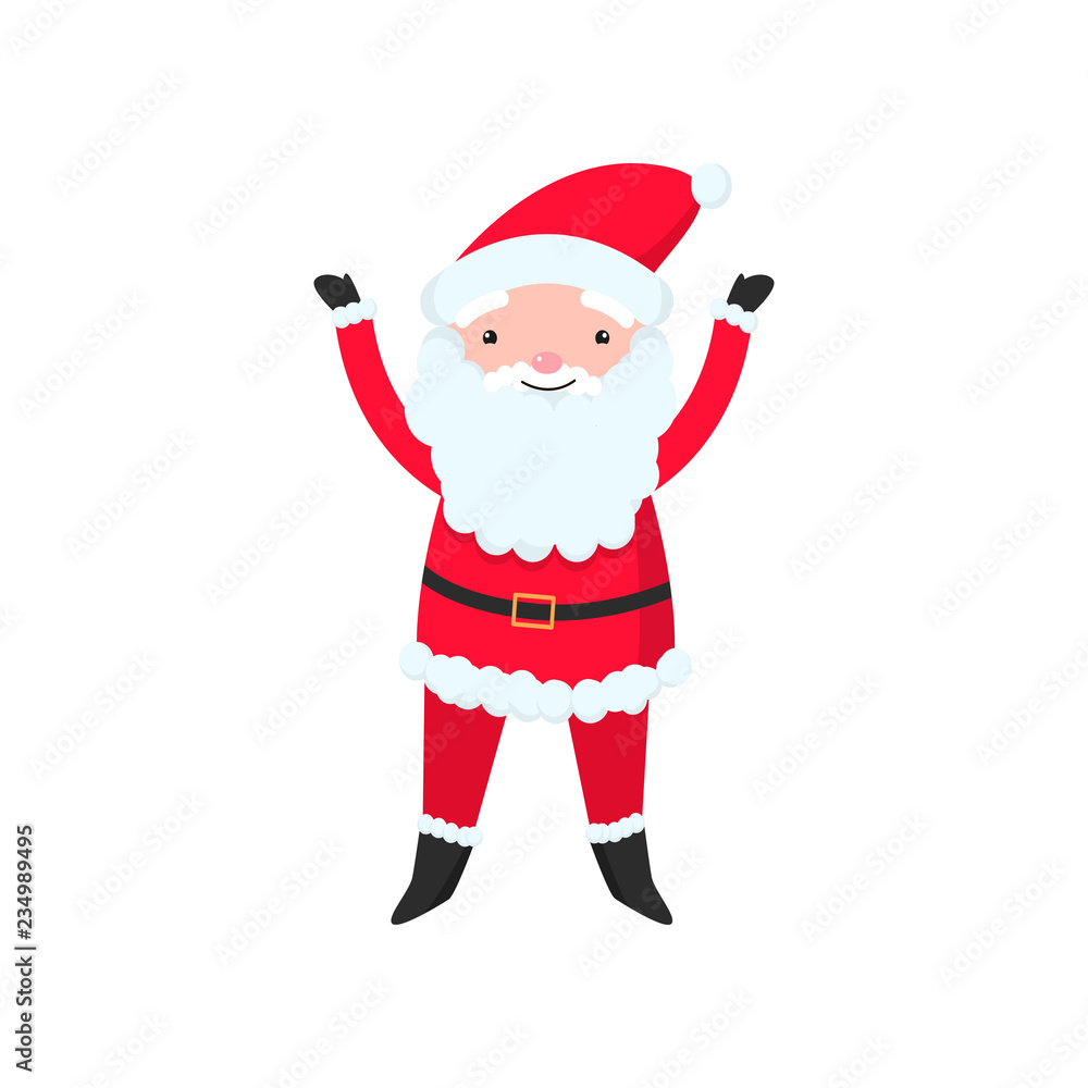 Bright and cheerful Santa Claus in a red suit and a long and thick beard congratulates everyone on the New Year. Bright and cheerful Santa Claus in a red suit and a long and thick beard congratulates everyone on the New Year.