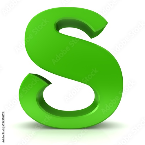 letter s green alphabet sign 3d render