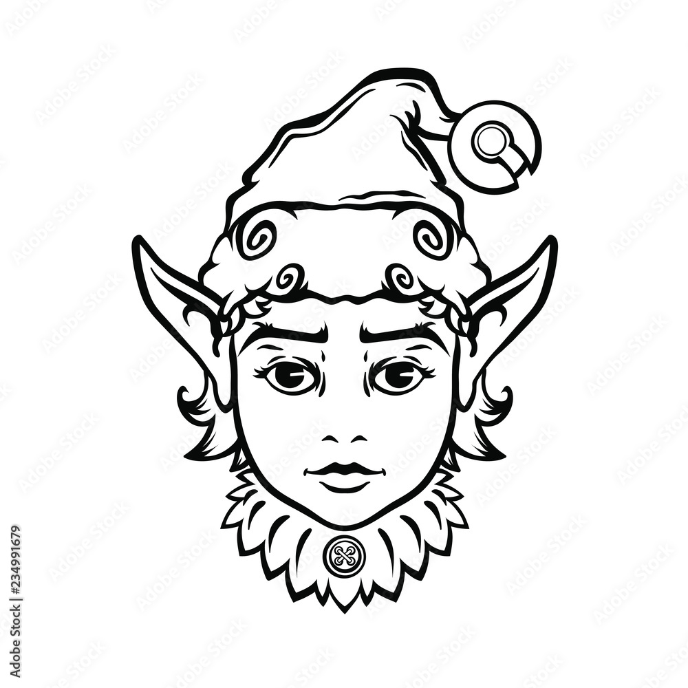 Face of Christmas Elf, vector illustration isolated on white background, can be used for some emblem Face of Christmas Elf, vector illustration isolated on white background, can be used for some emblem