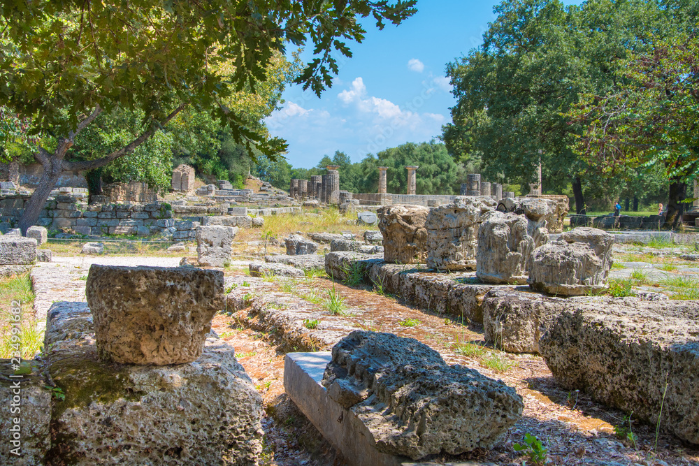 Gymnasion or Palaestra in the archaeological site of Olympia in Greece. A training area for athletes for practice. In antiquity the Olympic Games were hosted every four years in Olympia from 776 BC