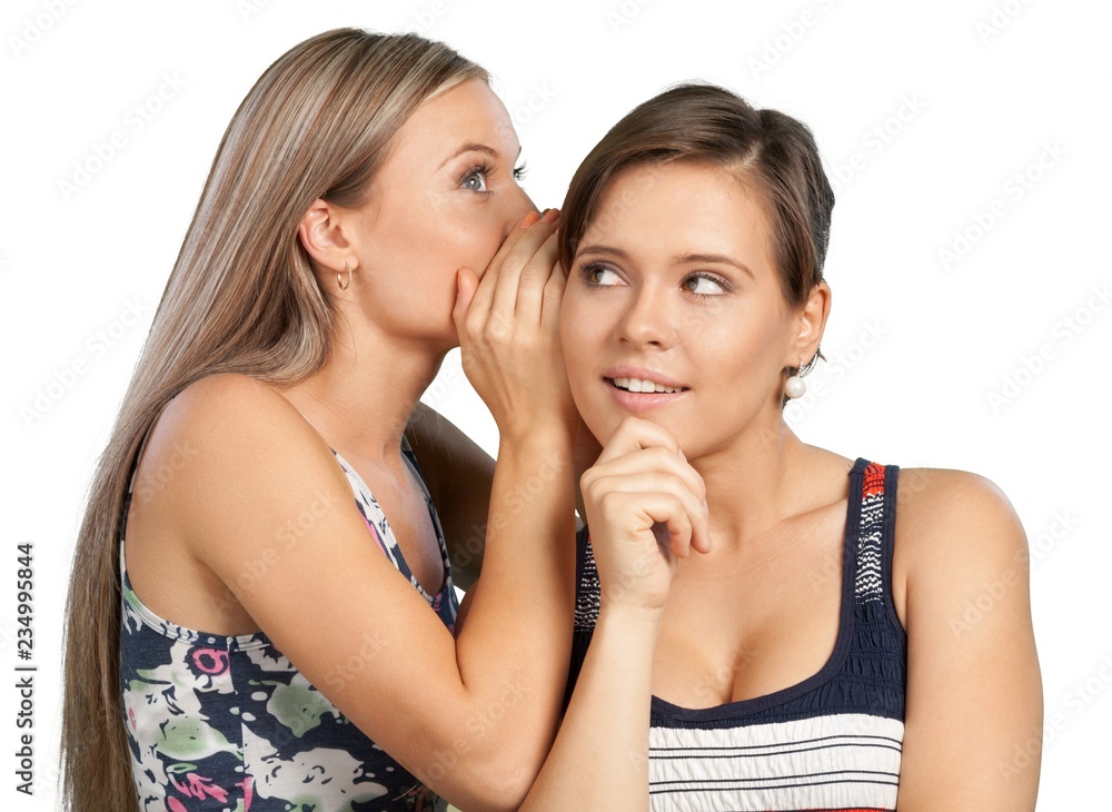 Portrait of Two Girlfriends / Sisters Gossiping