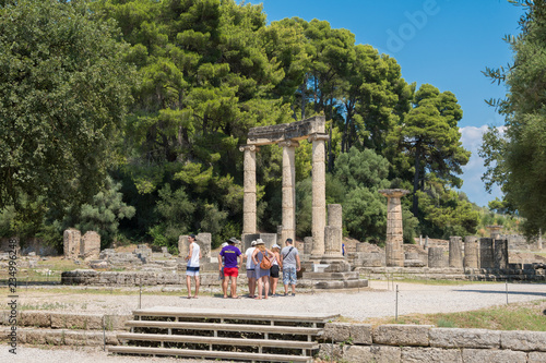 The Philippeion monument in the archaeological site of Olympia in Greece. In antiquity the Olympic Games were hosted every four years in ancient Olympia from 776 BC photo