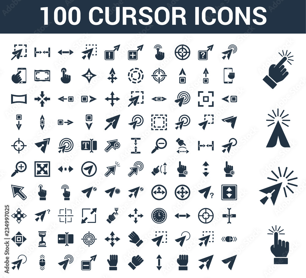100 cursor universal icons set with Select, Click, Cursor, Drag, Scroll,  Hold Stock Vector | Adobe Stock