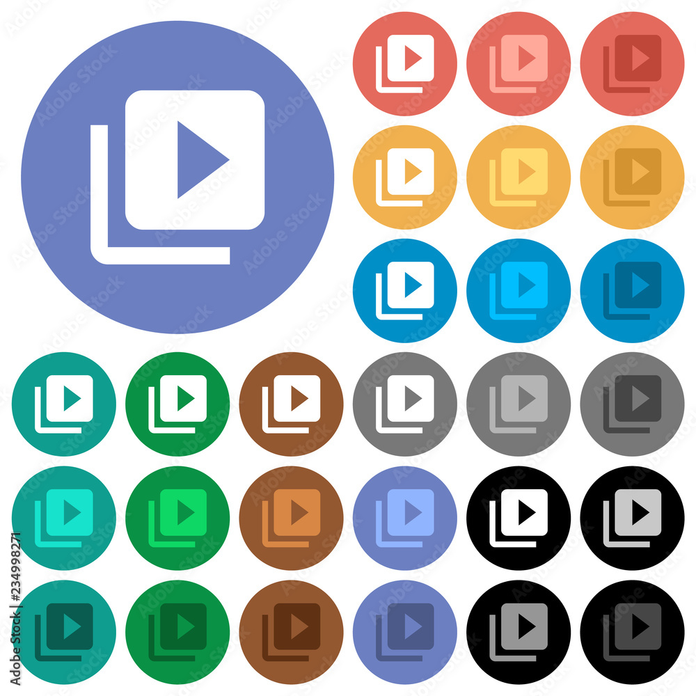 Video library round flat multi colored icons Video library round flat multi colored icons