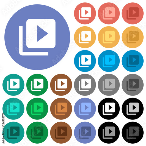 Video library round flat multi colored icons