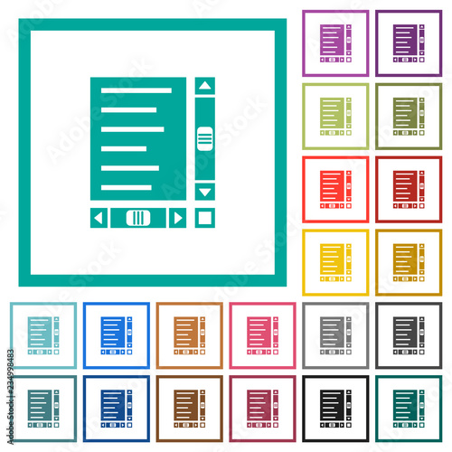 Document with content and scroll bars flat color icons with quadrant frames
