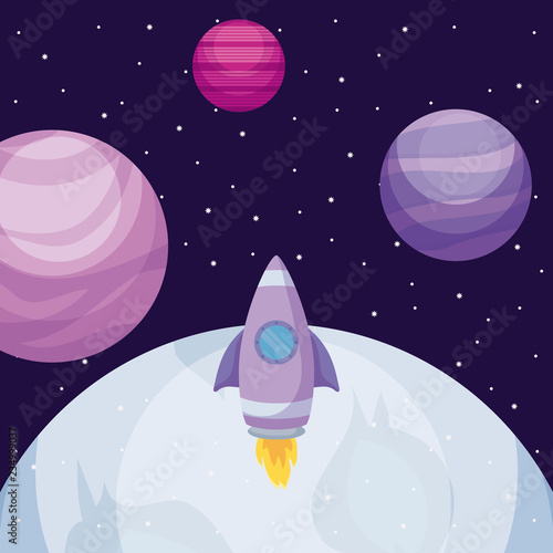 planet space universe with rocket