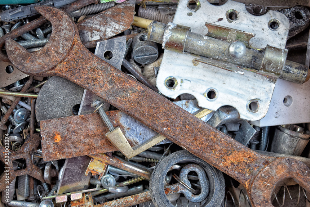 Rusty wrench is in a box with tools Rusty wrench is in a box with tools