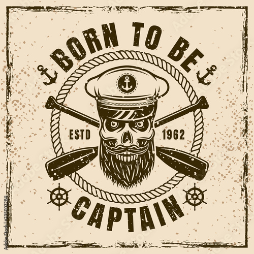 Nautical vector illustration with skull of captain