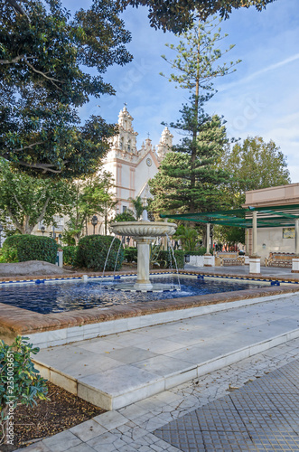  Alameda de Apodaca with a fountain and the Church of Our Lady of Carmen and Santa Teresa in Cadiz, Spain