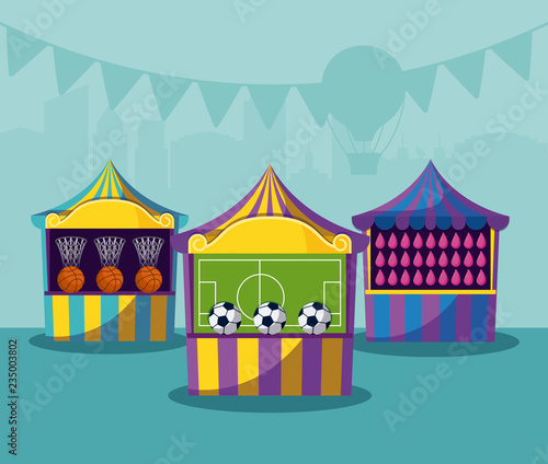 set of circus tents with games