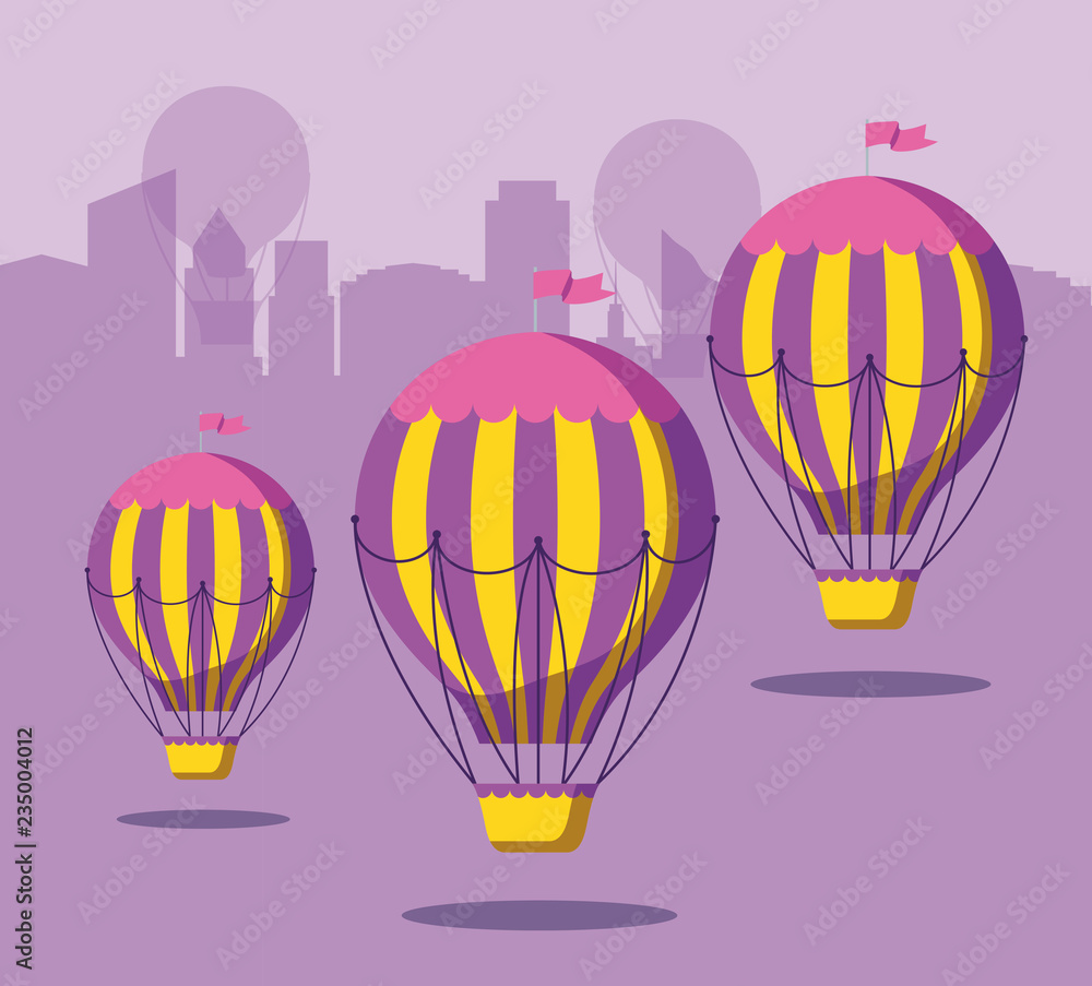 Fototapeta premium balloons air hot flying with cityscape