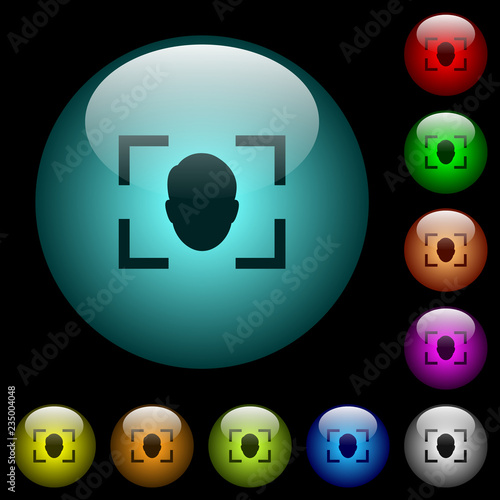 Camera selfie mode icons in color illuminated glass buttons