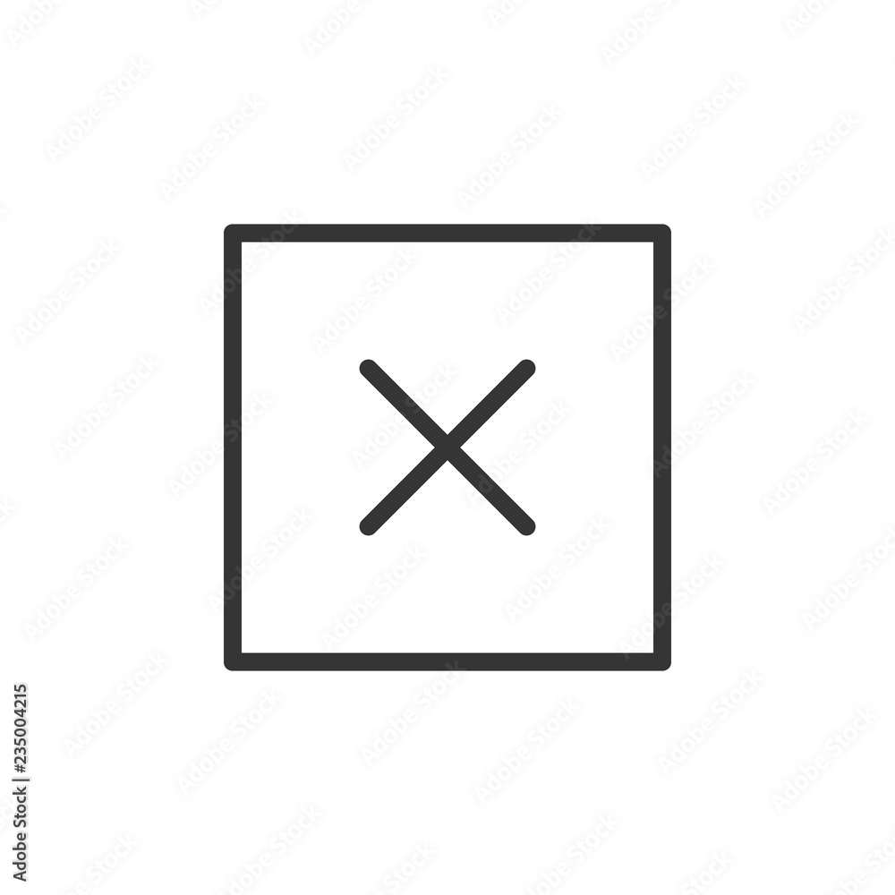 Cross in square sign icon. Outline icon on white background. Check in  circle sign Silhouette. Web site, page and mobile app design vector  element. Stock Vector