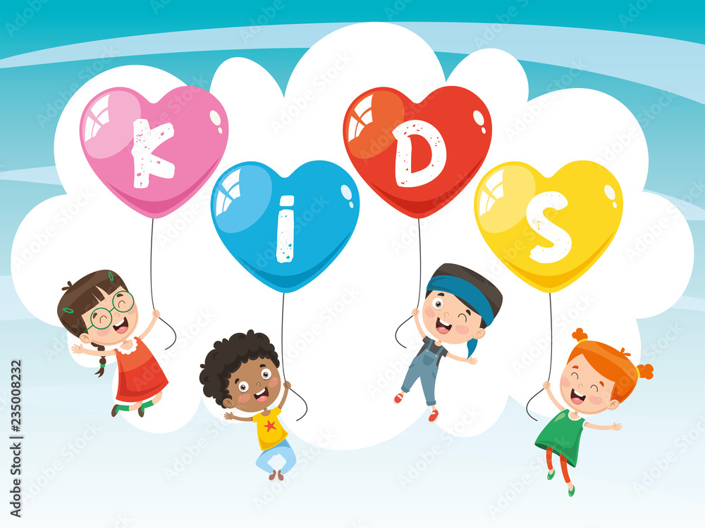Vector Illustration Of Kids Flying With Balloons Vector Illustration Of Kids Flying With Balloons