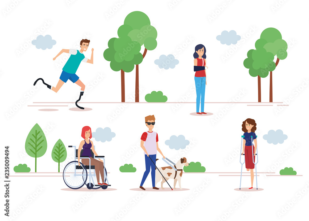 Fototapeta premium Disabled people set design