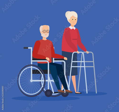 Disabled old woman and man design