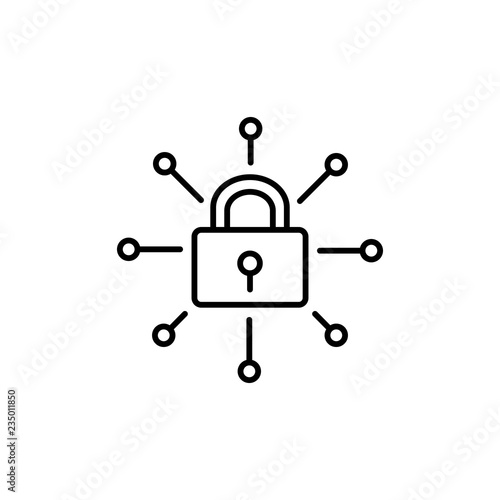 cyber security access padlock line black icon on white background