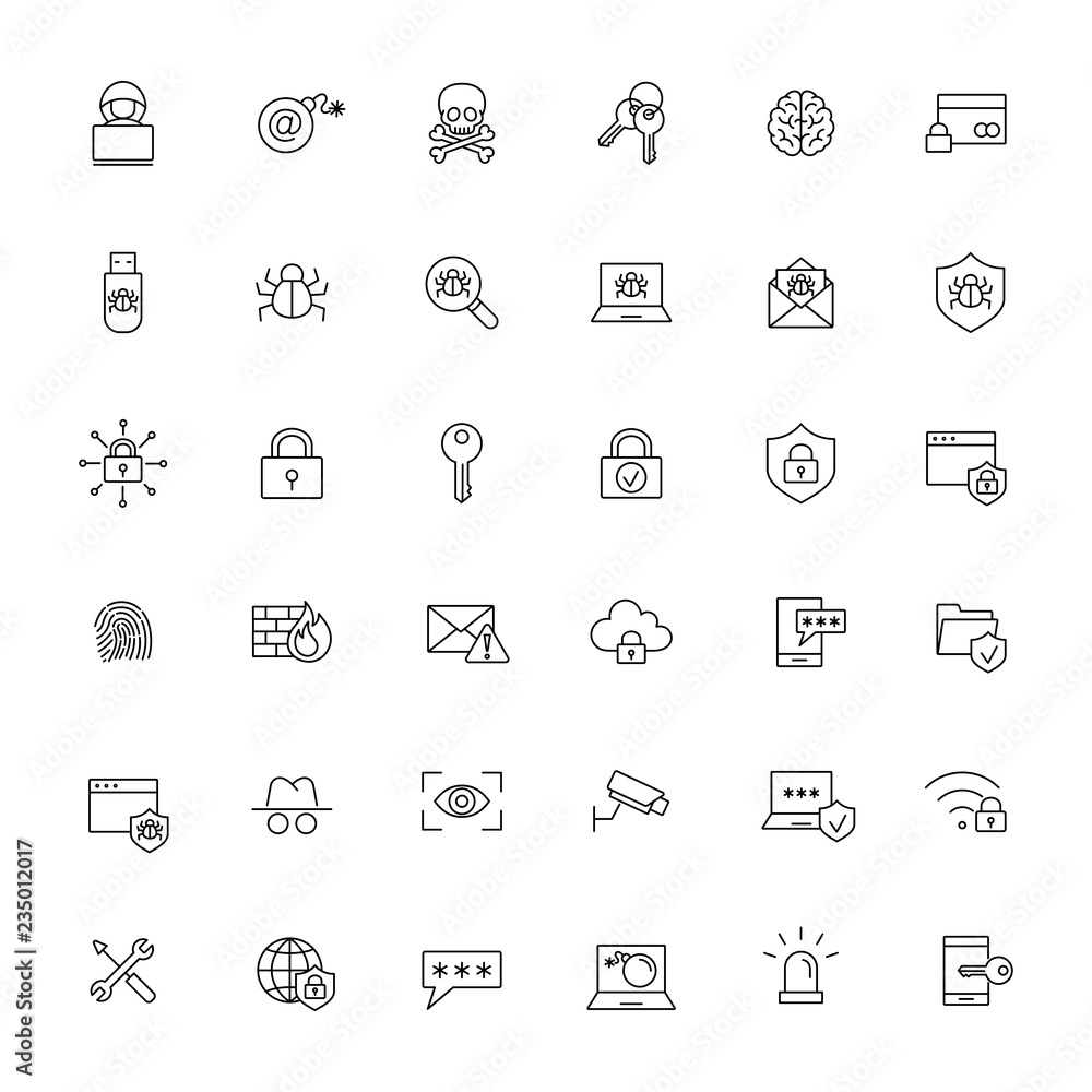 Fototapeta premium network cyber security system line black icons set on white background