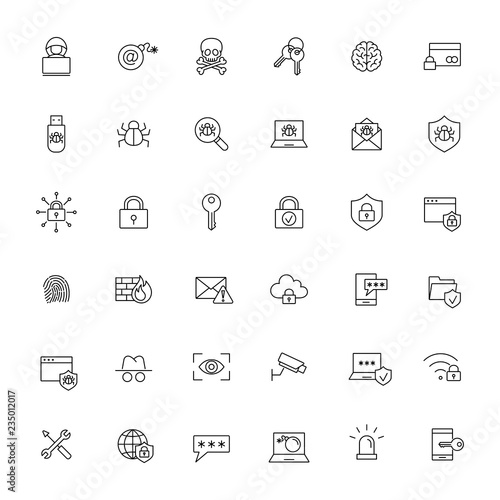 network cyber security system line black icons set on white background