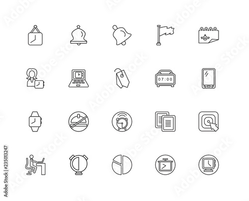 Collection of 20 Time Management linear icons such as Watch, Clo
