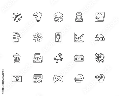 Collection of 20 settings linear icons such as Trash, Wifi, Stop