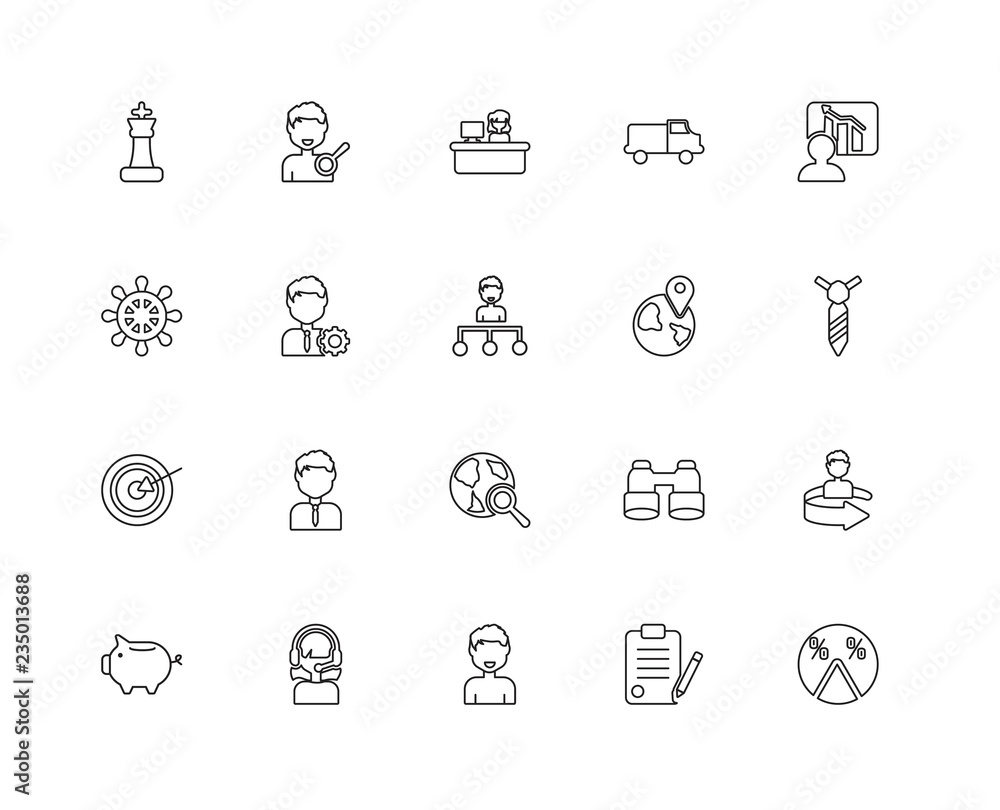 Collection of 20 Strategy linear icons such as Target, Pie chart Collection of 20 Strategy linear icons such as Target, Pie chart