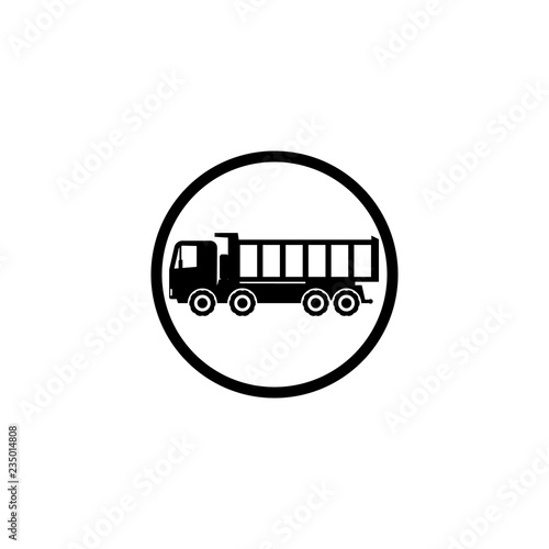 Icon four wheel black dump truck on white background