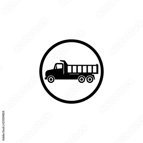 Icon black dump truck on a white background in a circle