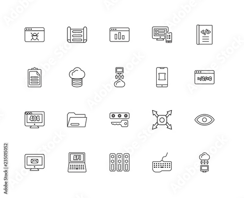 Collection of 20 programming linear icons such as Error 404, Clo