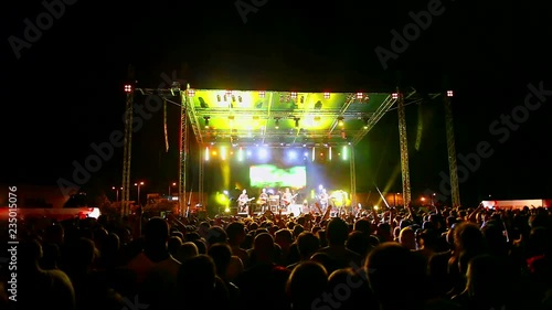 Large crowd of young people dancing at the rock 'n roll concert