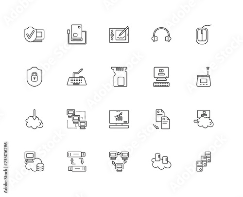 Collection of 20 networking linear icons such as Download, Mainf