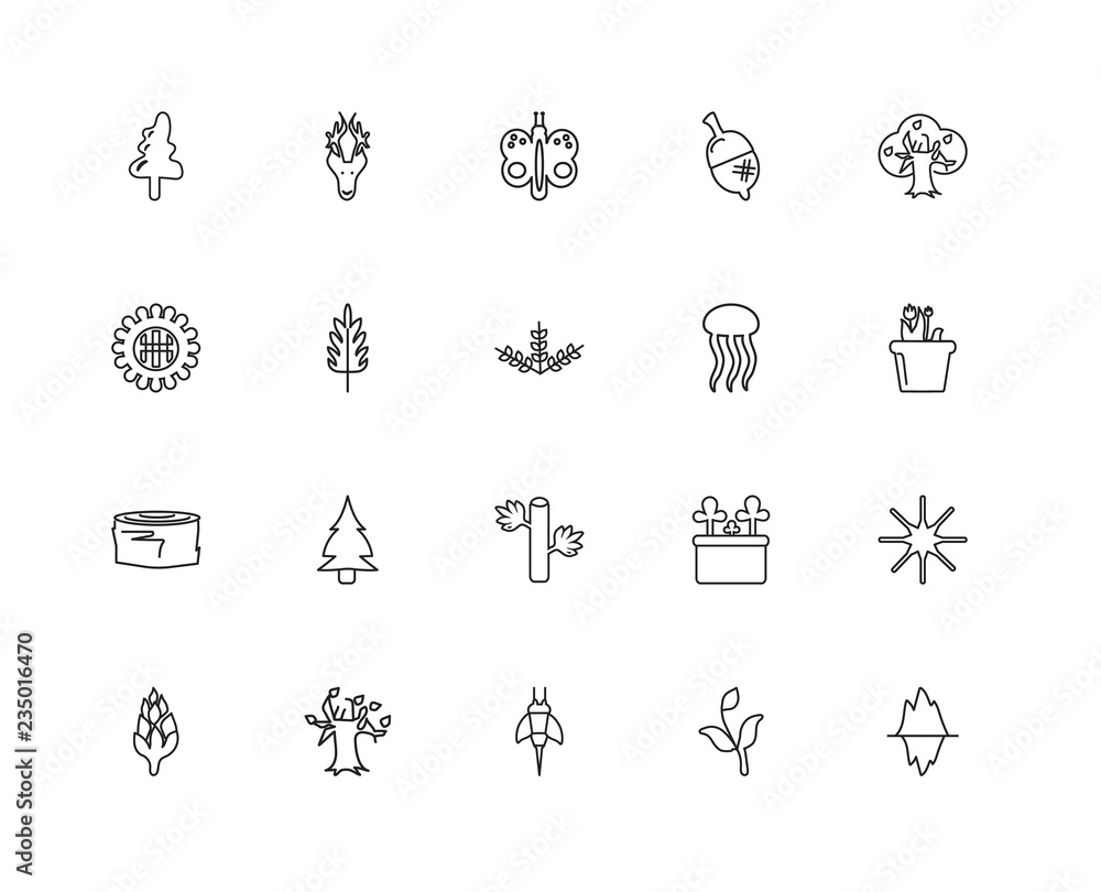 Collection of 20 Nature linear icons such as Log, Iceberg, Plant