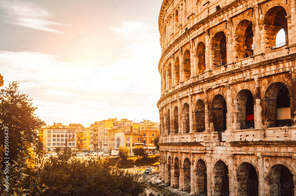 Sunset view of Colosseum in Rome, Italy