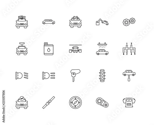 Collection of 20 Mechanicons linear icons such as Fuel counter,