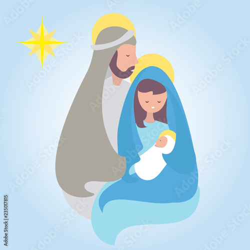 Nativity Scene cute vector. Holy family on Christmas night.