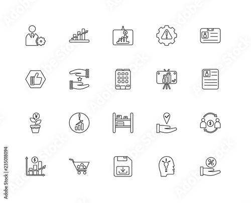 Collection of 20 Marketing linear icons such as Invest, Offer, P