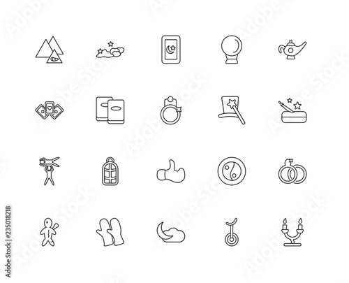 Collection of 20 Magic linear icons such as Acrobatic, Candelabr
