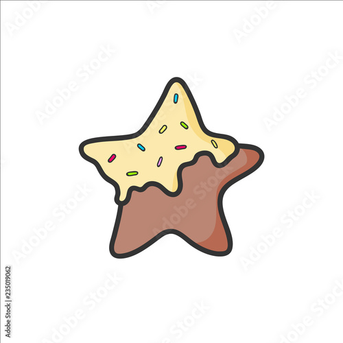 Cute ginger bread star drawing. Vector isolated. Illustration.